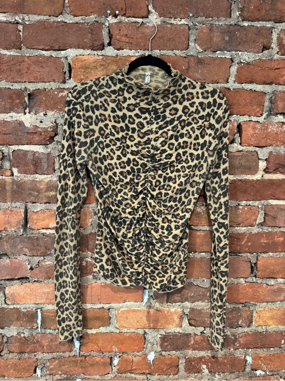 Free People Intimately Women’s Leopard Ruched Sheer Long Sleeve Top